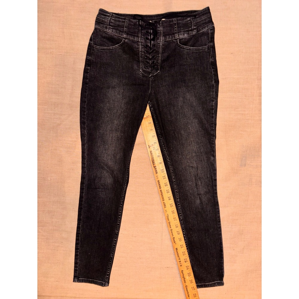 We The Free Skinny Jeans Women 30 Black Good Lace-Up High Rise Boho Edgy